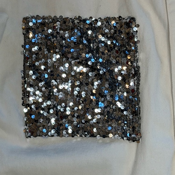 POL Button Up Shaket Jacket with Sequin Front Pockets Women’s Size M Off White - Picture 5 of 14